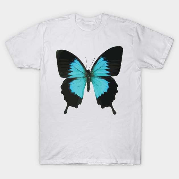 Black and Blue Butterfly T-Shirt by faboop